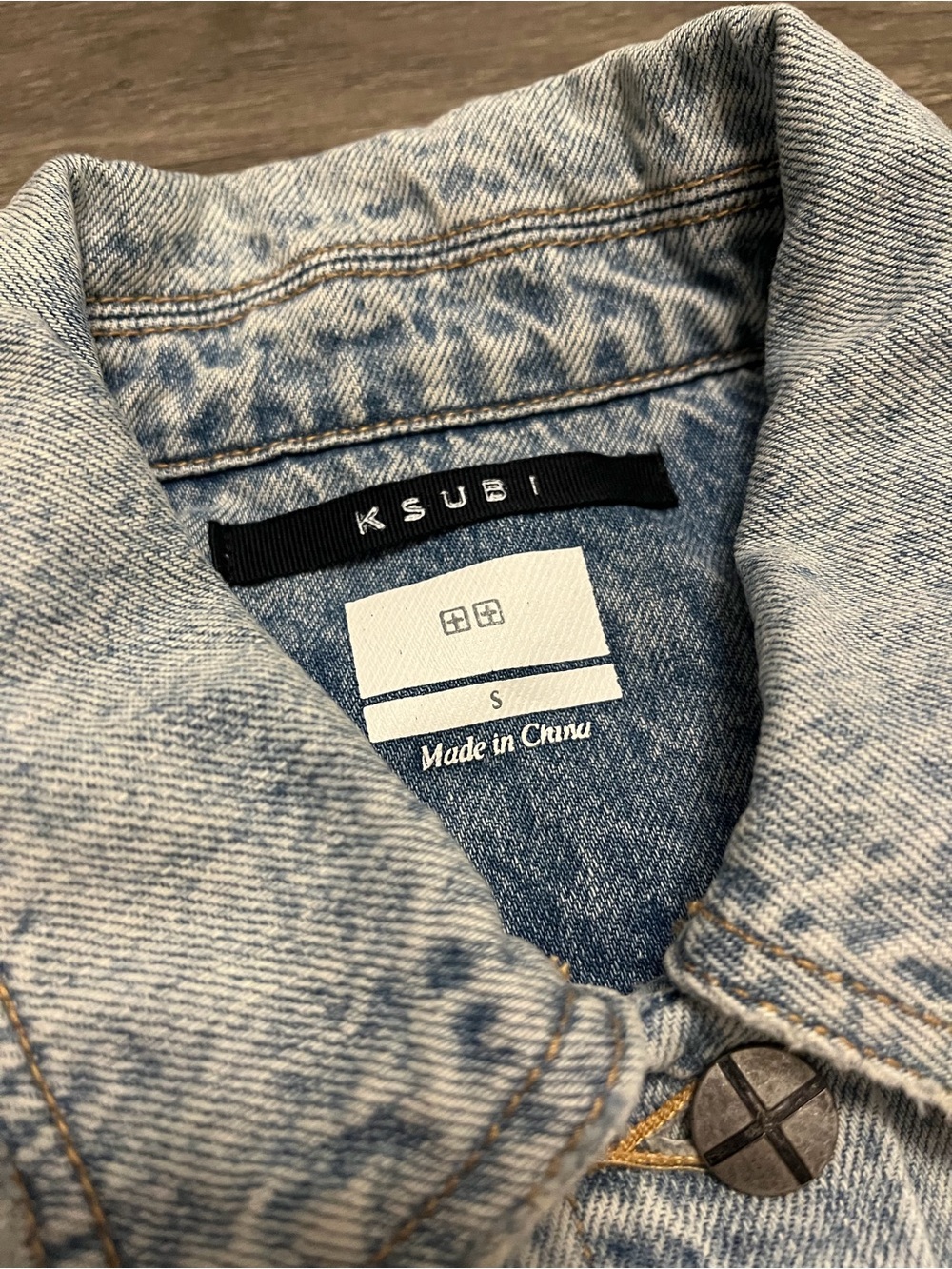 Ksubi Light Wash Denim Jacket with Sleeve Graphic image 6